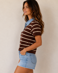 Brown & Light Taupe Stripe Johnny Top