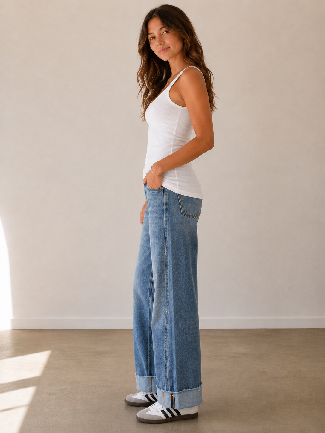 Adore You High Rise Cuffed Wide Leg Denim