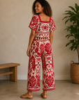 Ivory & Red Tropical Fringe Top