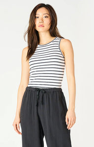 White & Black Stripe Rip Tank Top