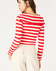 Scarlet Cream Stripe Long Sleeve Button Up Knit Sweater