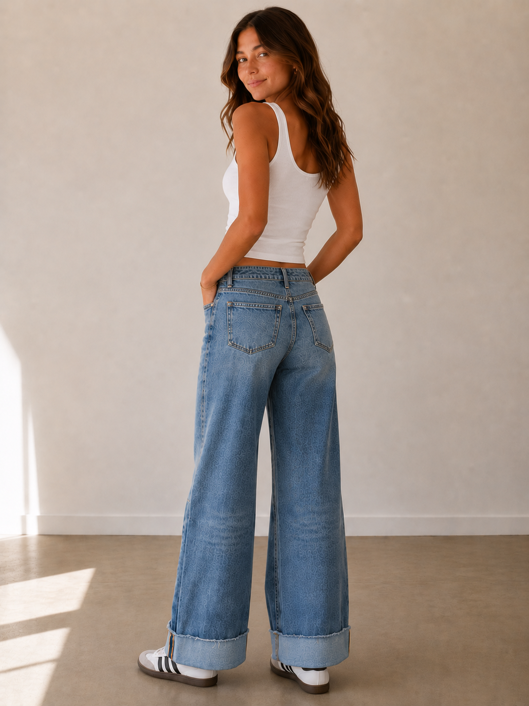 Adore You High Rise Cuffed Wide Leg Denim