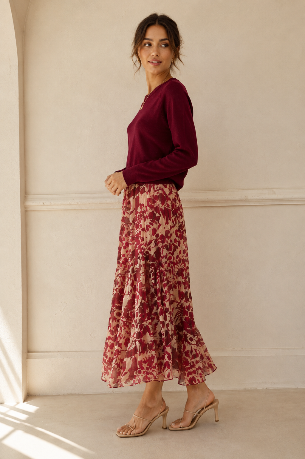 Burgundy Mixed Media Maxi Dress
