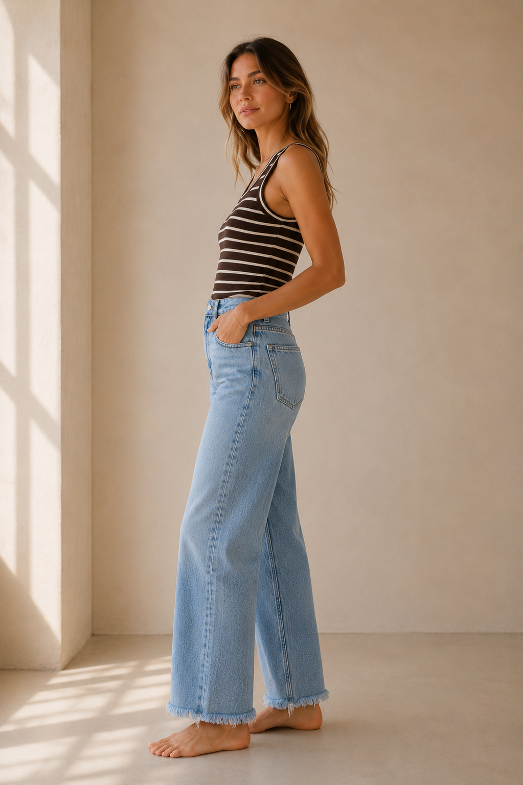 Comet High Rise Distressed Hem Wide With Crease