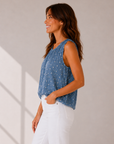 Blue Sara Polka Dot Pleated Top