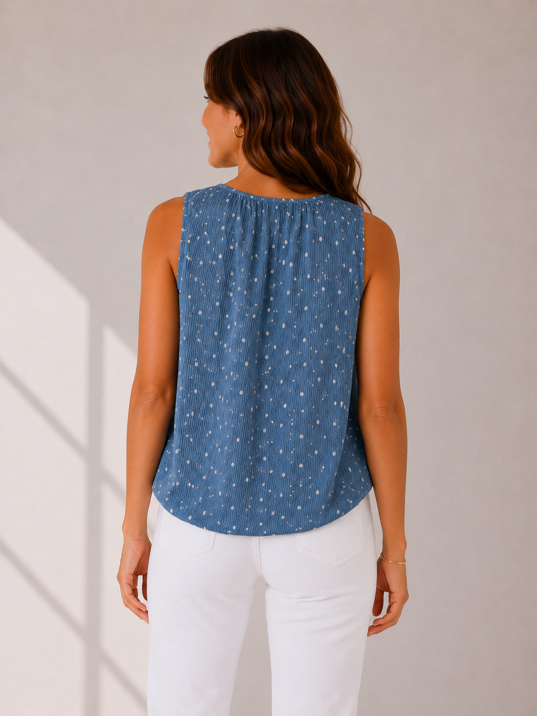 Blue Sara Polka Dot Pleated Top