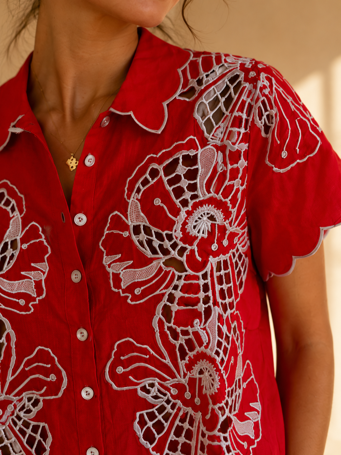 Poppy Flowers Blouse With Embroidery