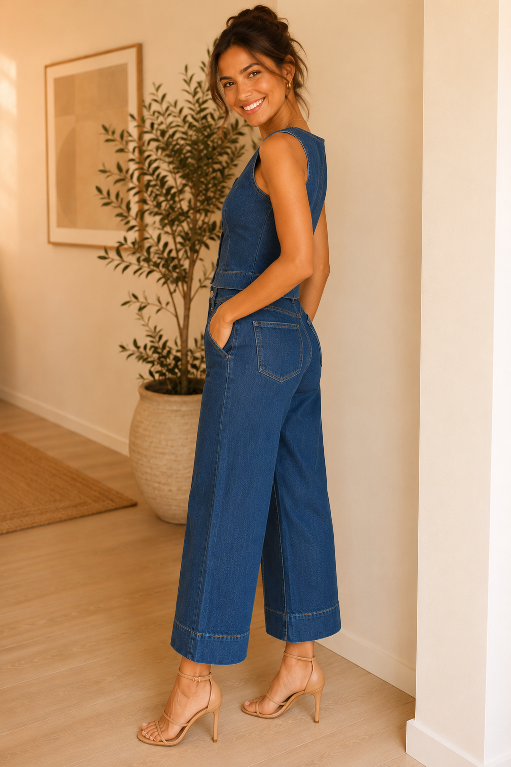 Cornflower Blue Denver Pintuck Crop