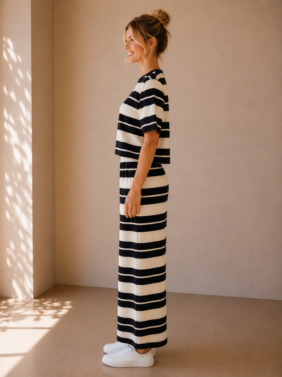 Ash Black Gail Striped Jersey Midi Skirt