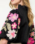 Black Floral Embroidered Amber Top