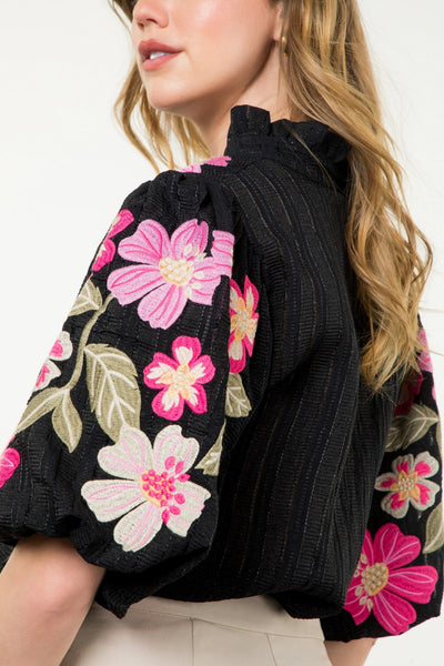 Black Floral Embroidered Amber Top