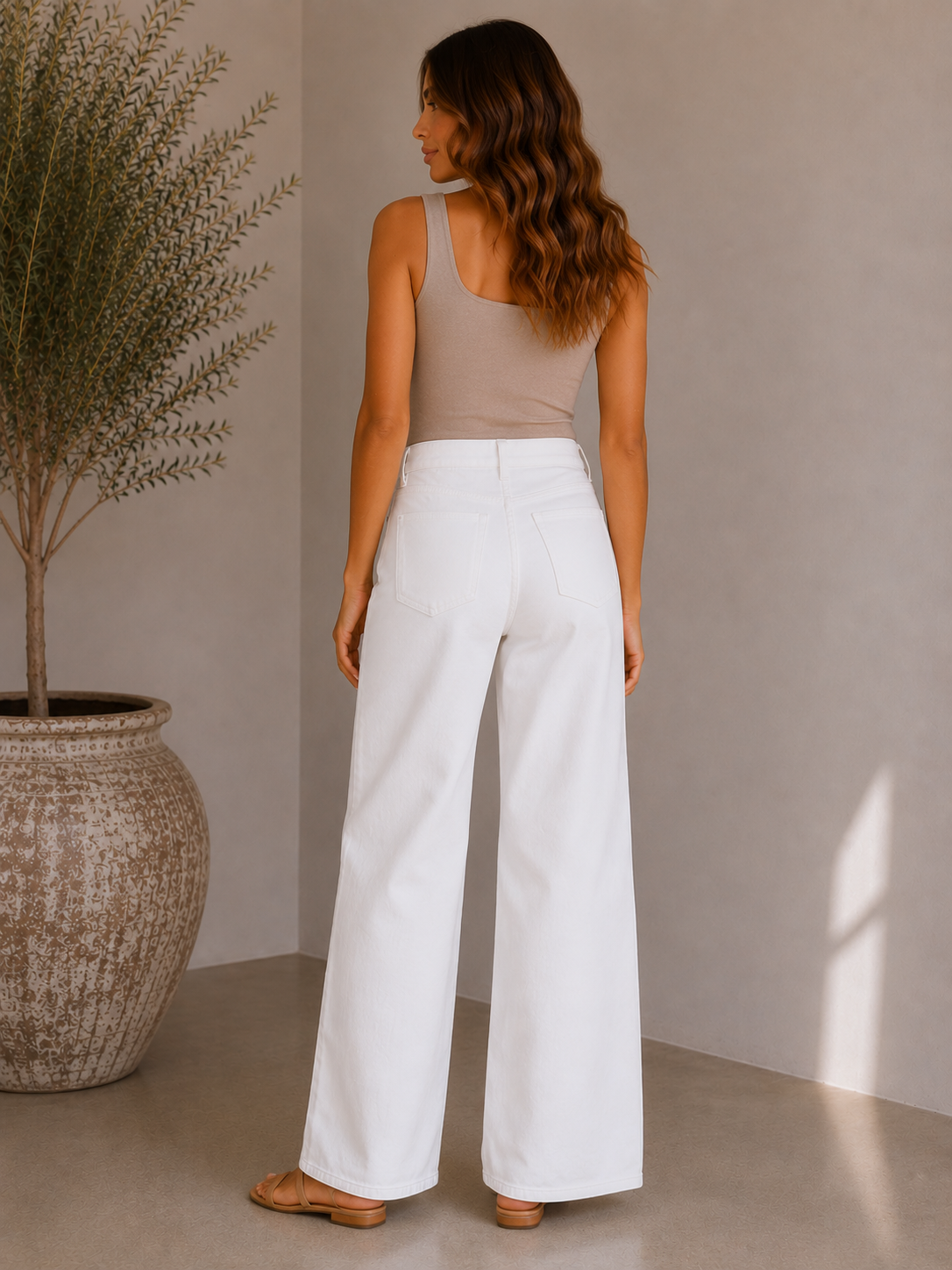 Optic White Stretchy Wide Leg