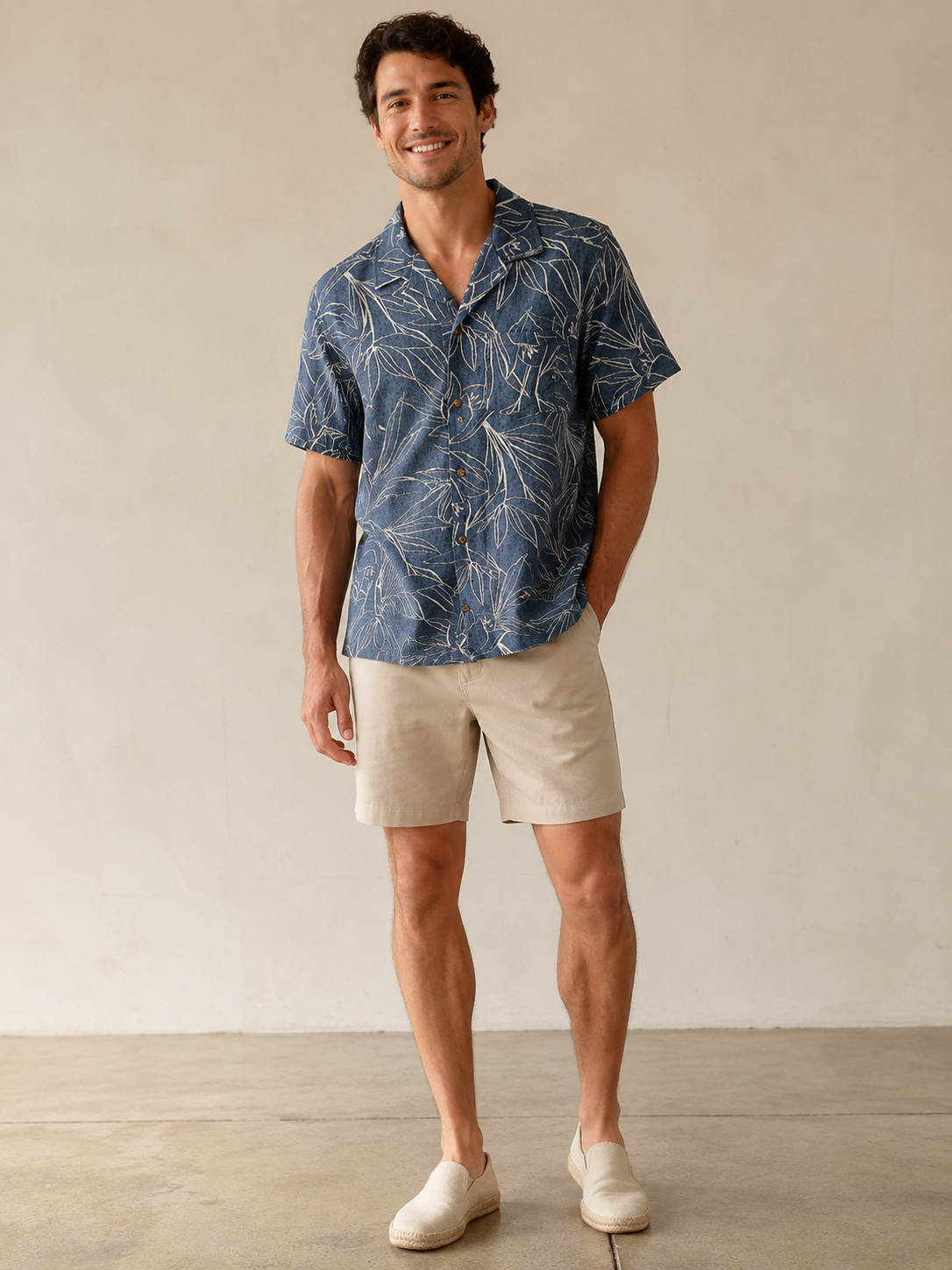 Blue Floral Jacquard Resort Shirt