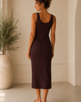 Brown Apollo Ribbed Midi Dress