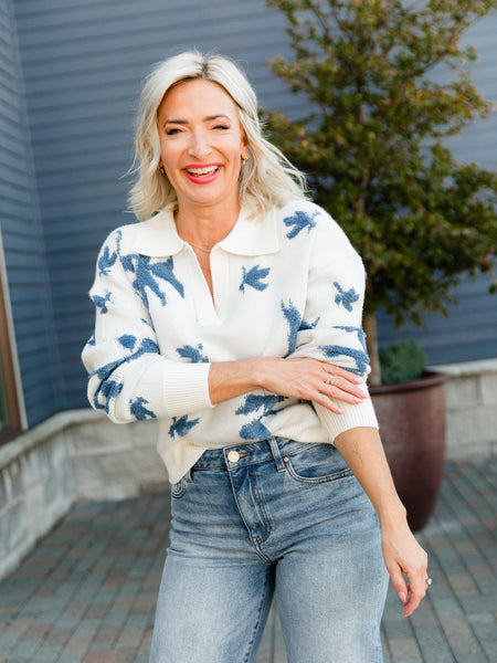 Ivory & Blue Pullover Sweater