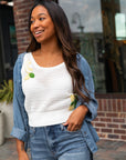 White & Lemon Crochet Knit Tank