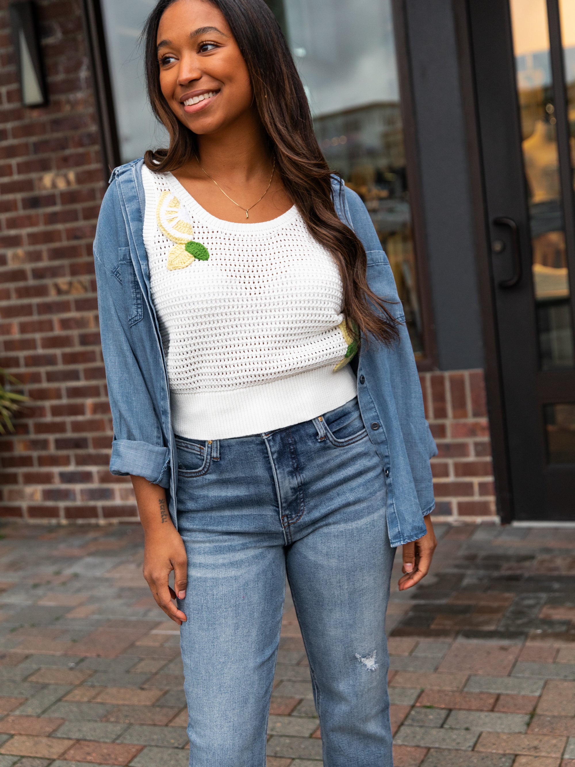 White &amp; Lemon Crochet Knit Tank