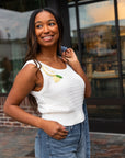 White & Lemon Crochet Knit Tank