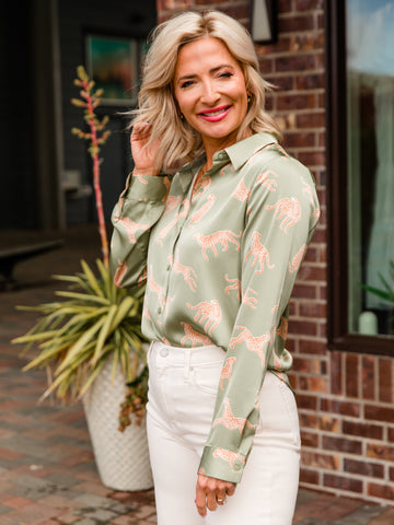 Sage Animal Print Blouse