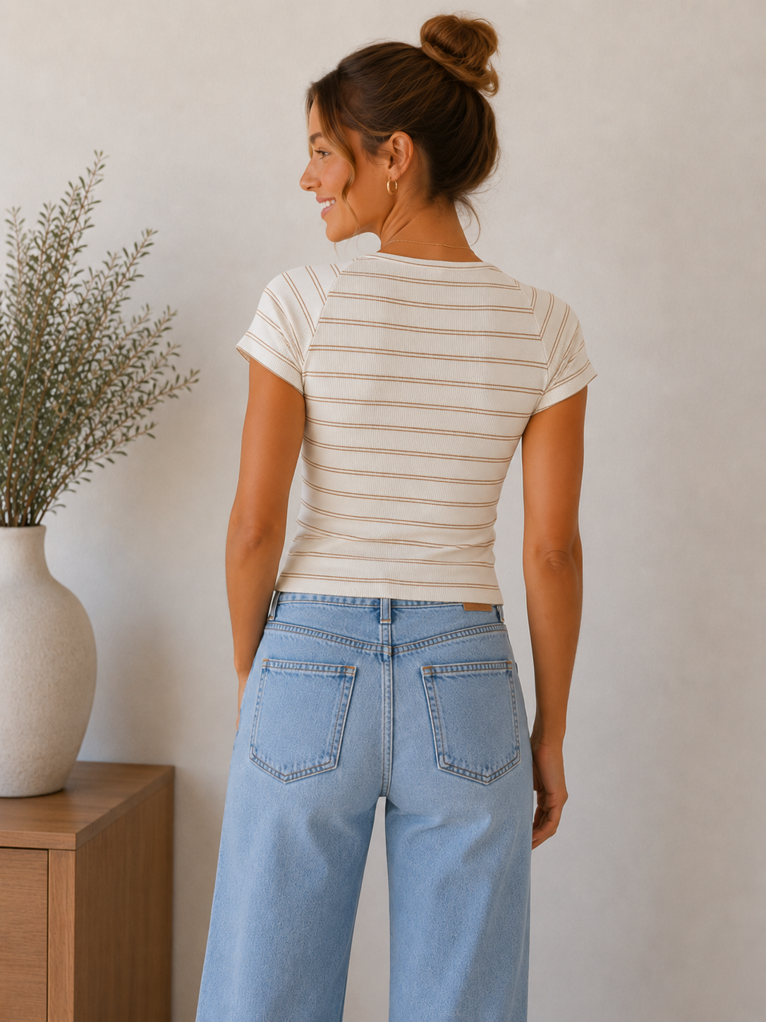 Taupe &amp; White Adina Top