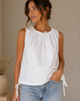 White Lara Shirred Neck Top