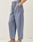 Slate Blue Linen Blend Barrel Tapered Pants