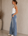 Stripe Paint Splash High Rise Barrel Jean