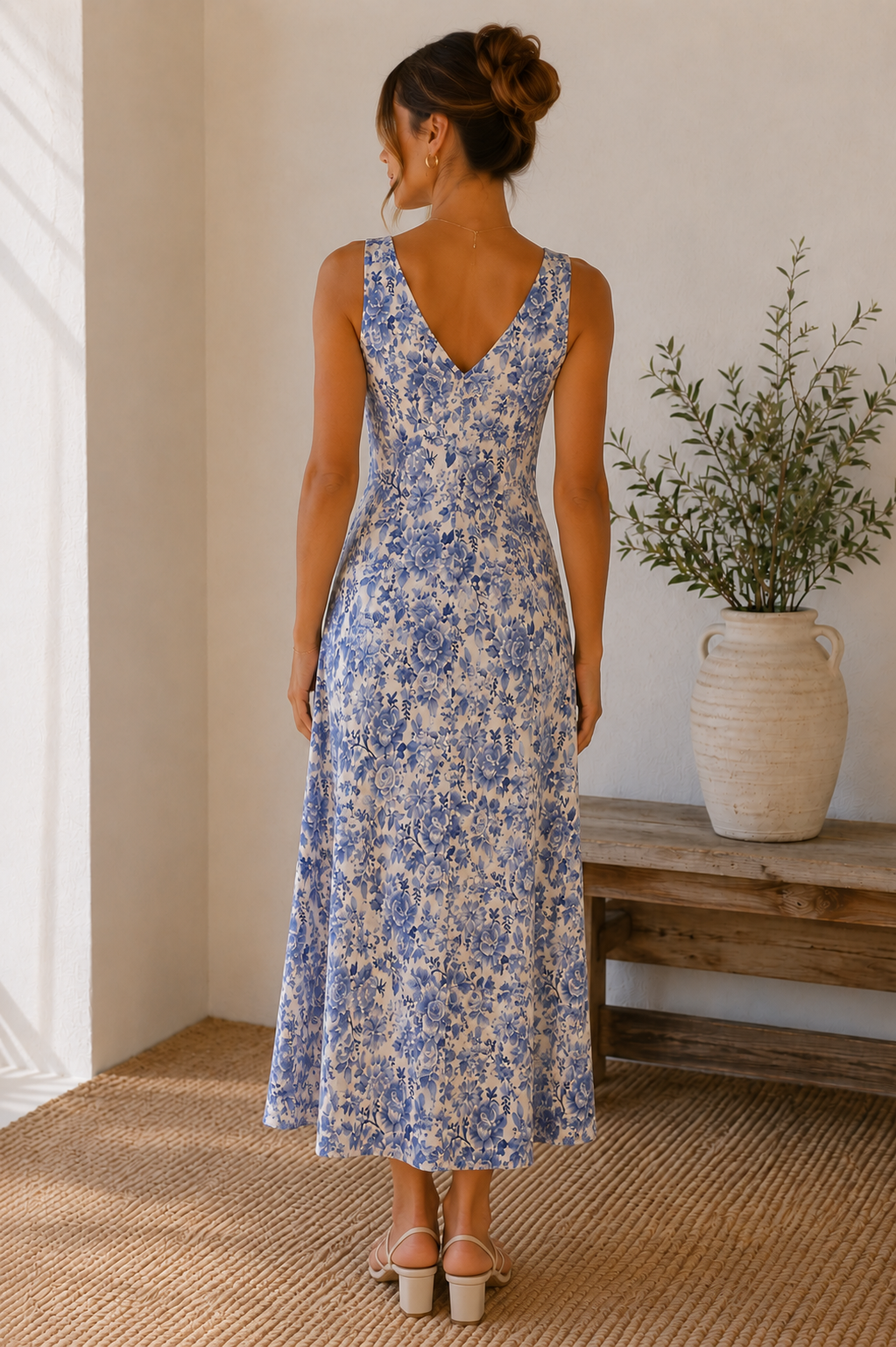 coast guard service dress blues Katie Midi Dress in Watercolour Floral Blue