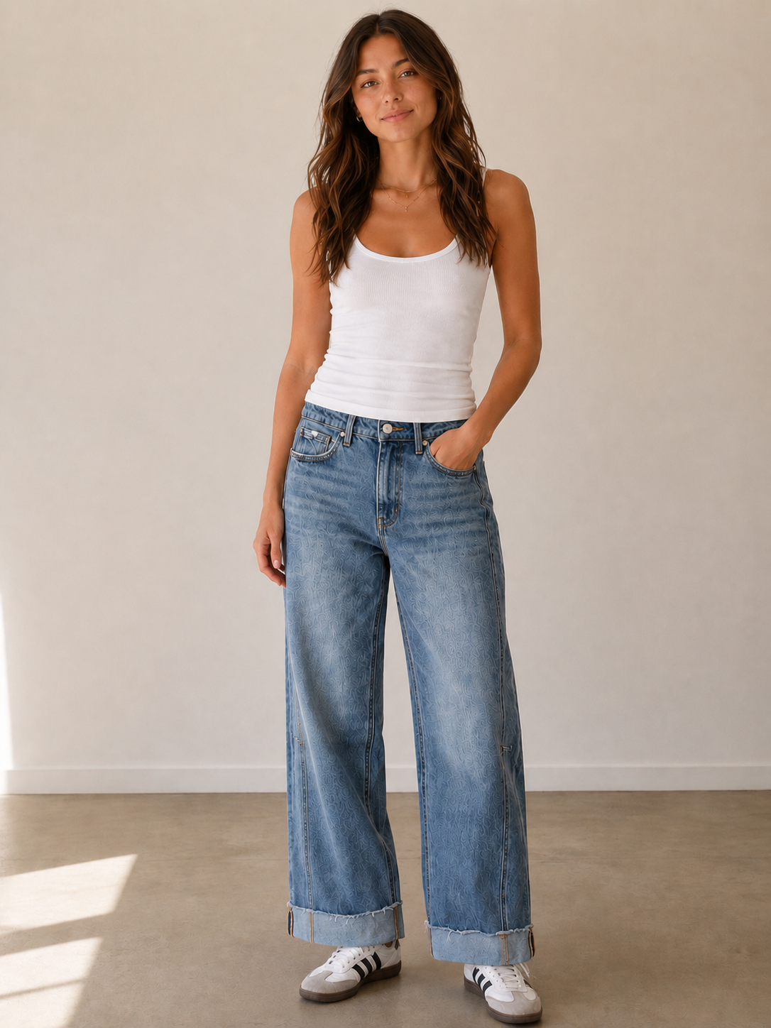 Adore You High Rise Cuffed Wide Leg Denim