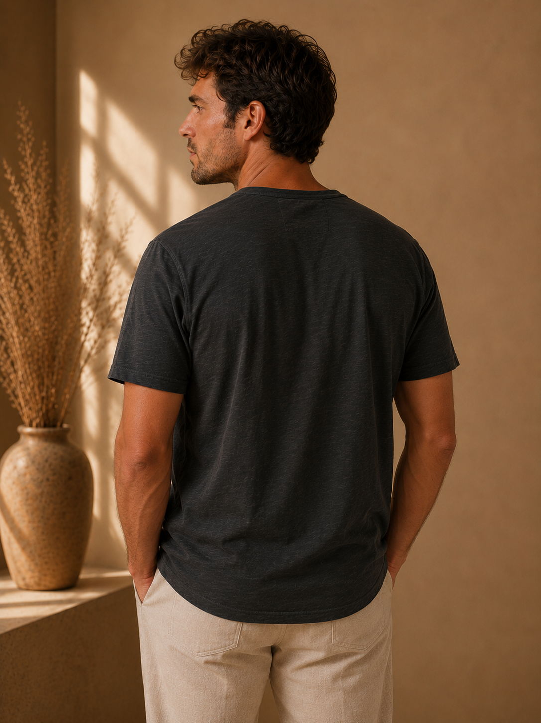 Black Vintage Slub Henley