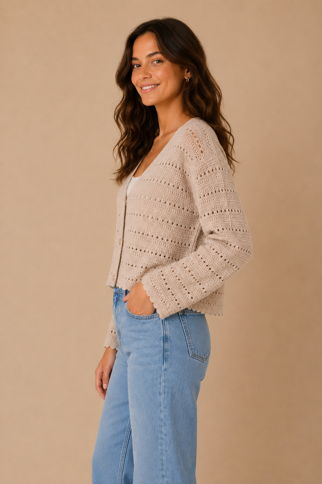 Ecru Aven Crochet Cardigan