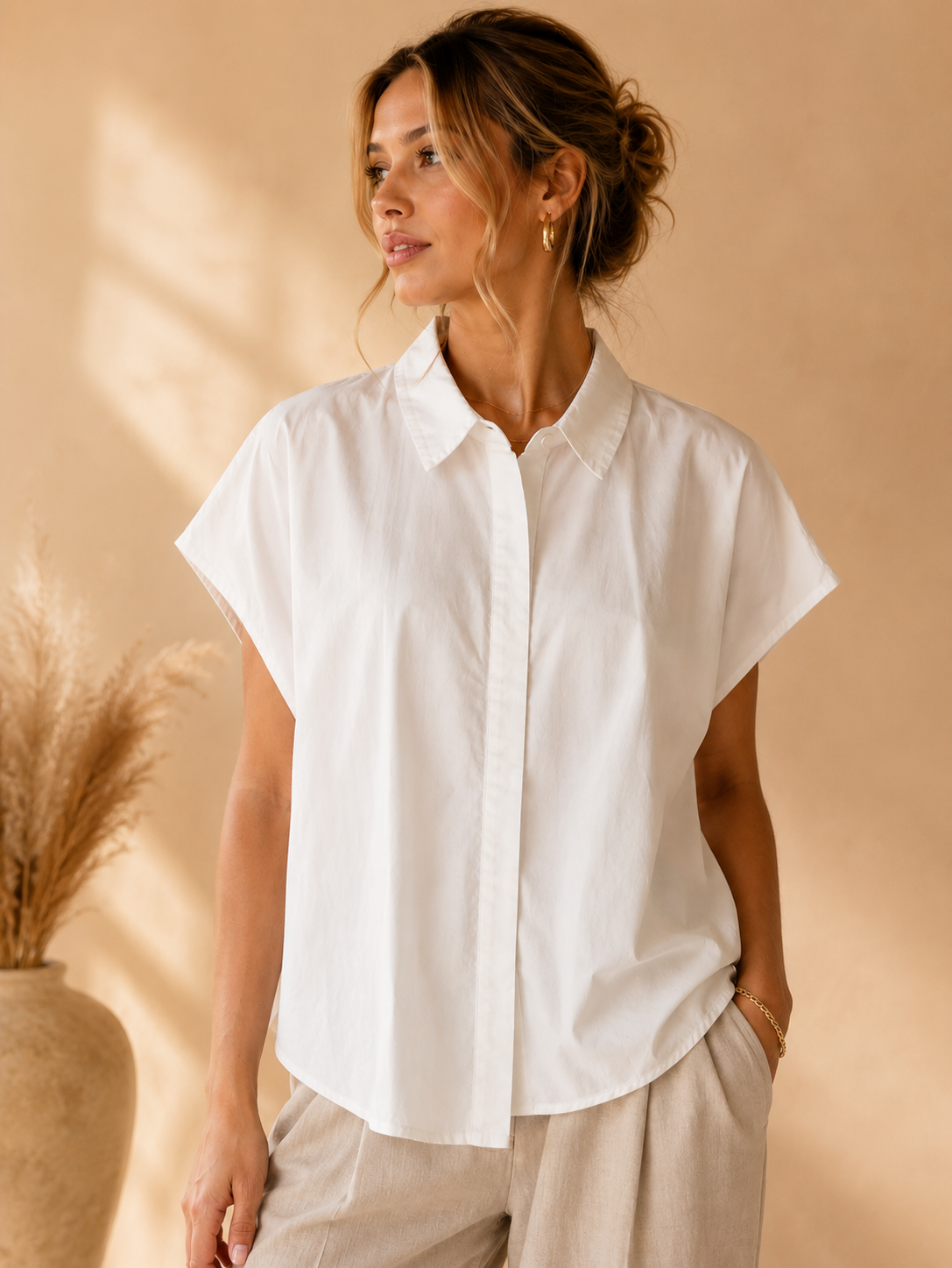 White Lara Button-Up Shirt
