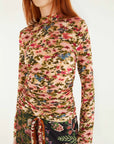 Ikat Tiny Flowers  Pink Jersey Blouse