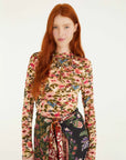 Ikat Tiny Flowers  Pink Jersey Blouse