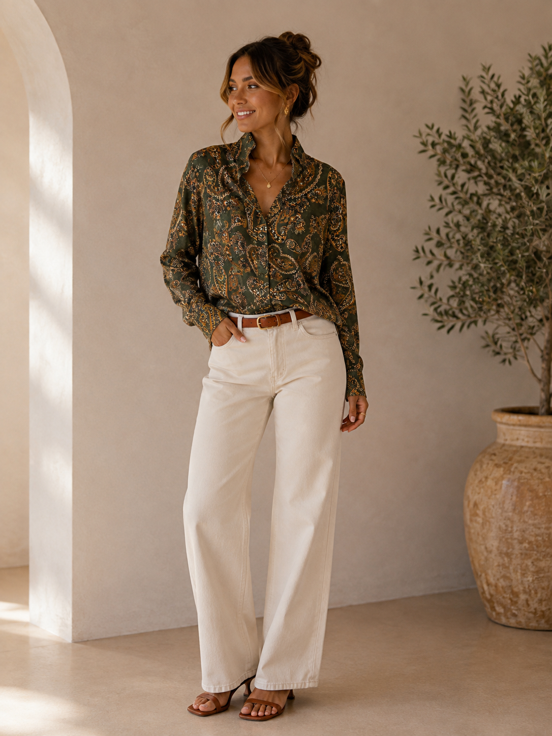 Decoratif Uma High Neck Silk Shirt