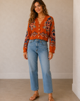 Victorian Floral Terracotta Knit Cardigan