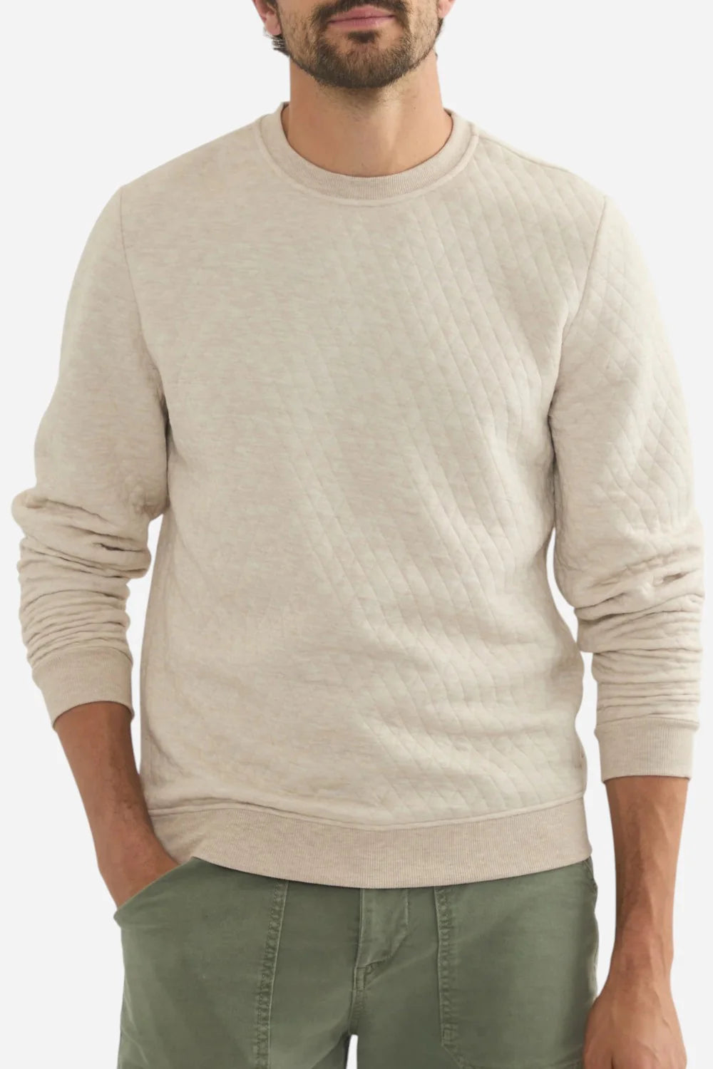 Dark Oat Heather Corbet Quilted Crewneck