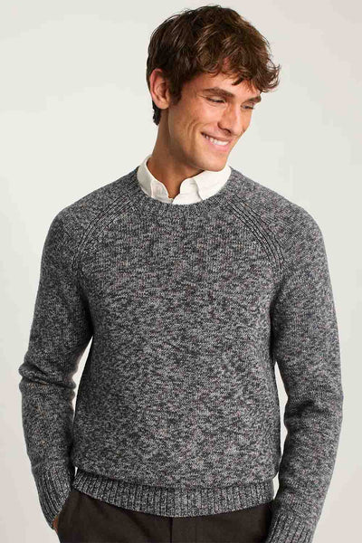 Dark Grey Marled Raglan Crew Neck Sweater