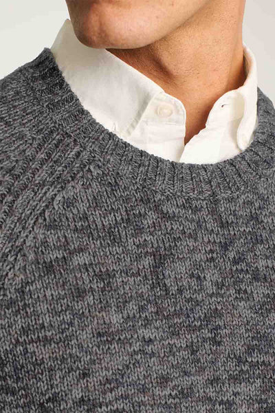 Dark Grey Marled Raglan Crew Neck Sweater