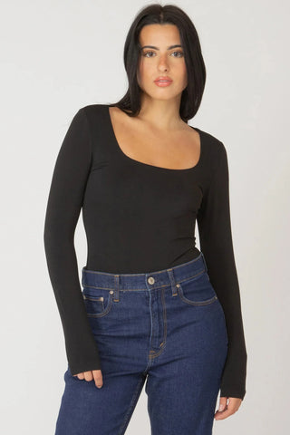 Black Square Neck Longsleeve Top