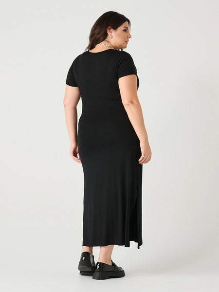 Black Side Cinch Short Sleeve Dress (PLUS: X-3X)
