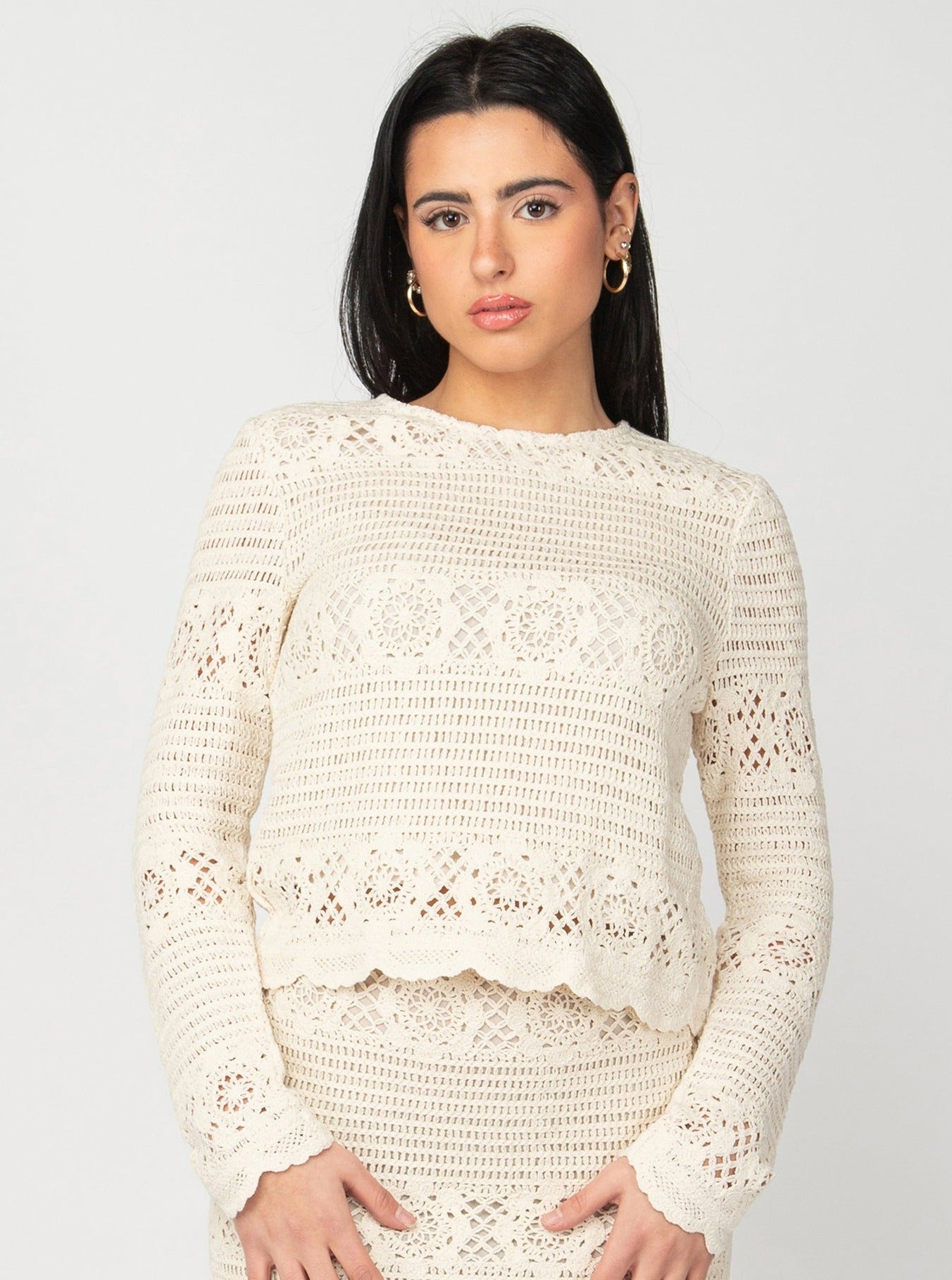 Oatmeal Crochet Longsleeve Top