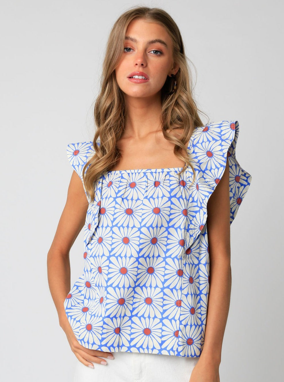 Blue White Daisy Time Tank