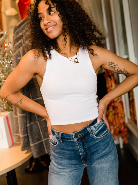 White Hannah Cropped Rib Tank